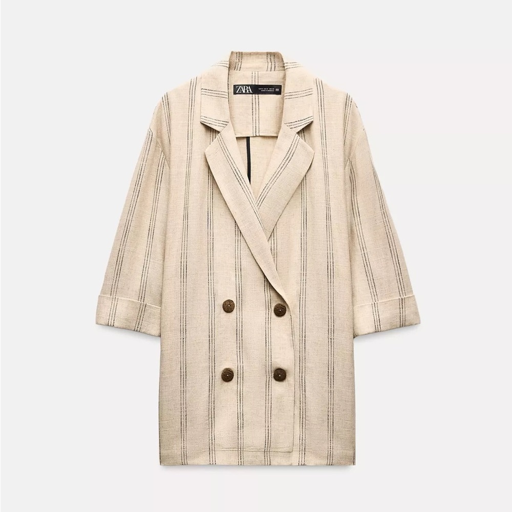 ZARA STRIPED LINEN BLEND BLAZER